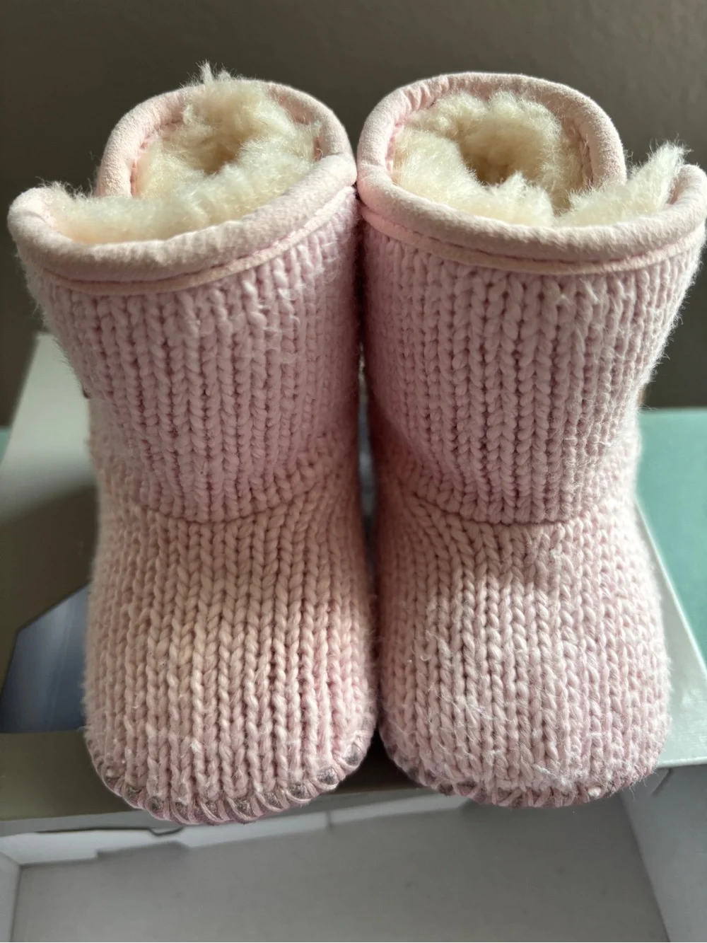 UGG Kids Light Pink Knit Bootie Slippers with Button Detail